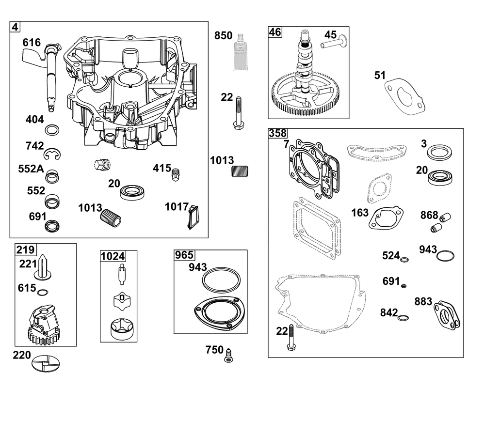 Crankcase Cover/Sump Group Diagram and Parts List for 44N677-0081-G1  Briggs and Stratton Engine